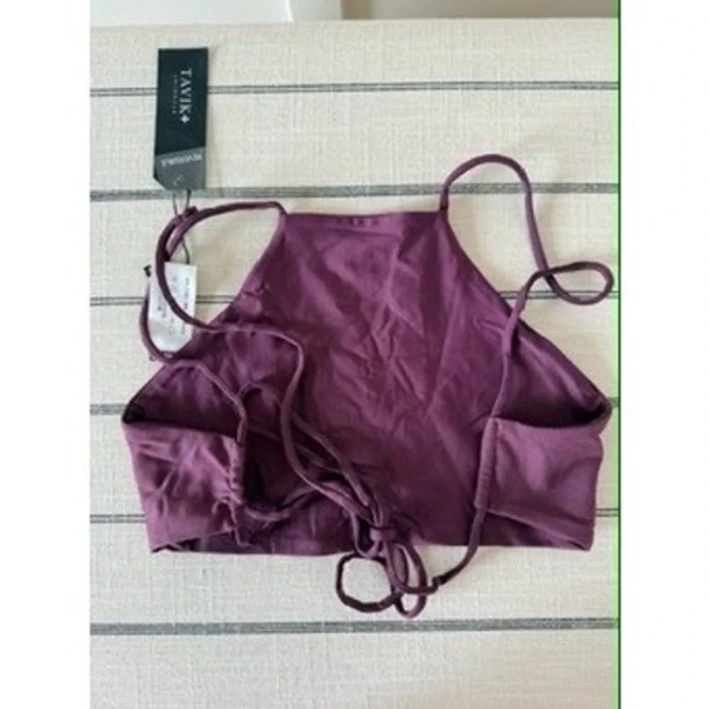 Tavik Swimwear Jett Reversible Bikini Top Plum Purple Ribbed High Neck Halter XS
